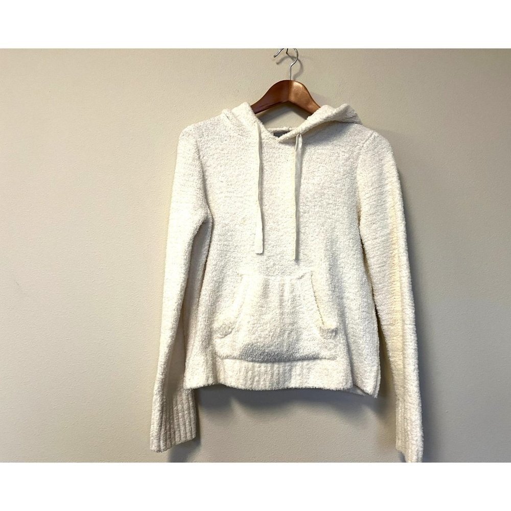 Marled Cream Fuzzy Sweater with Hoodie M - Picture 3 of 10